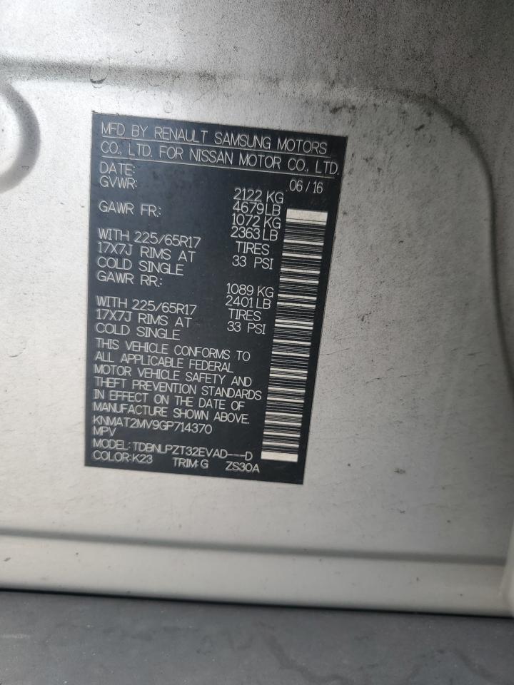 2016 Nissan Rogue S VIN: KNMAT2MV9GP714370 Lot: 65753484