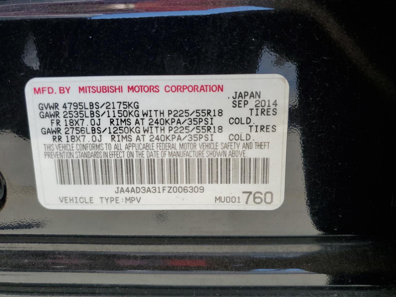 JA4AD3A31FZ006309 2015 MITSUBISHI OUTLANDER - Image 13