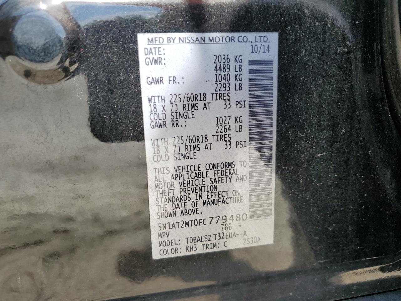 2015 Nissan Rogue S VIN: 5N1AT2MT0FC779480 Lot: 65822834