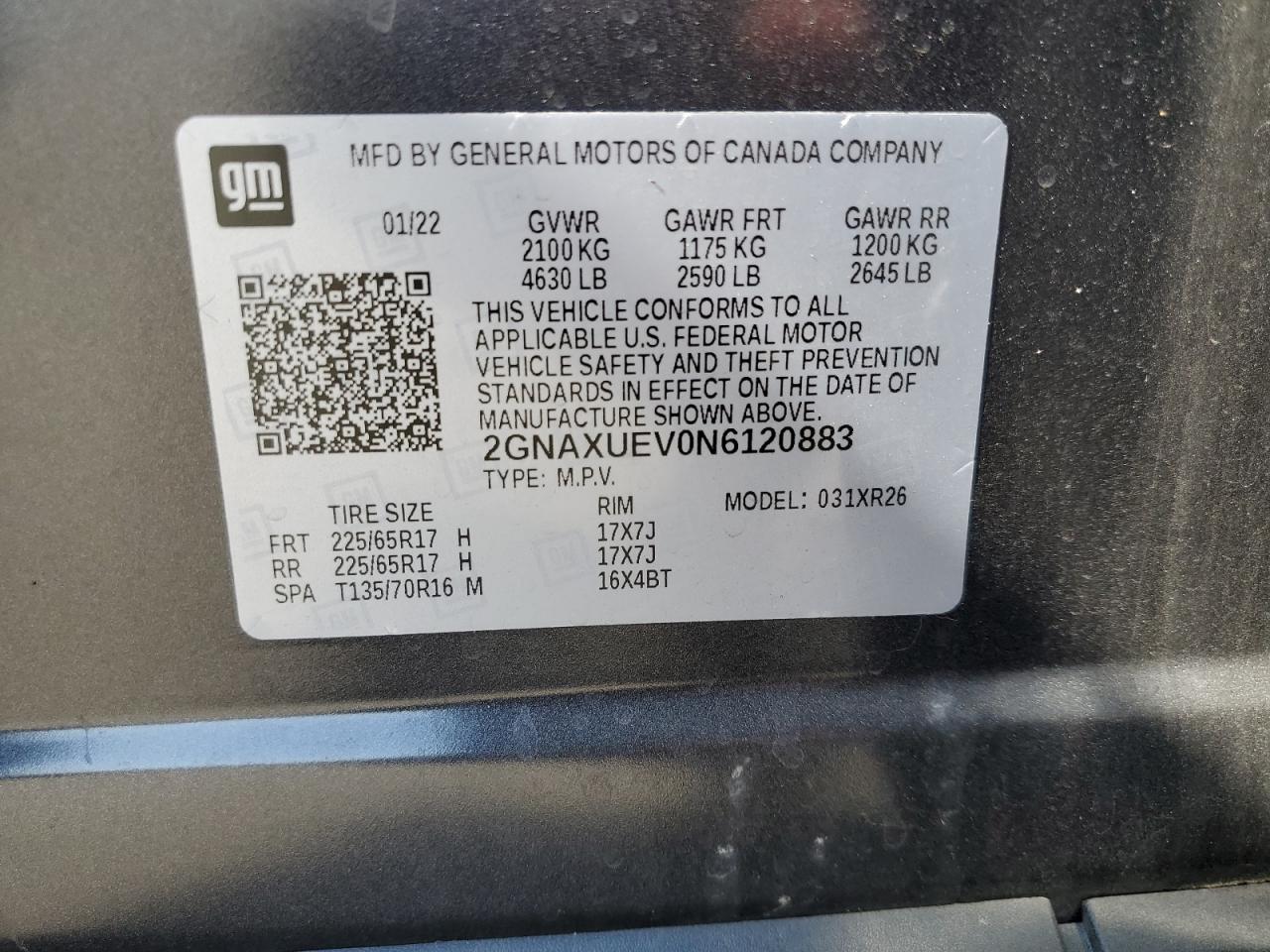 2GNAXUEV0N6120883 2022 CHEVROLET EQUINOX - Image 15