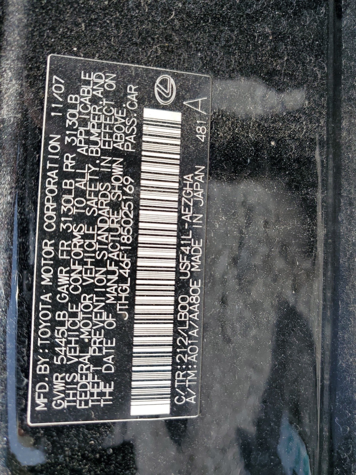 JTHGL46F185025169 2008 Lexus Ls 460L