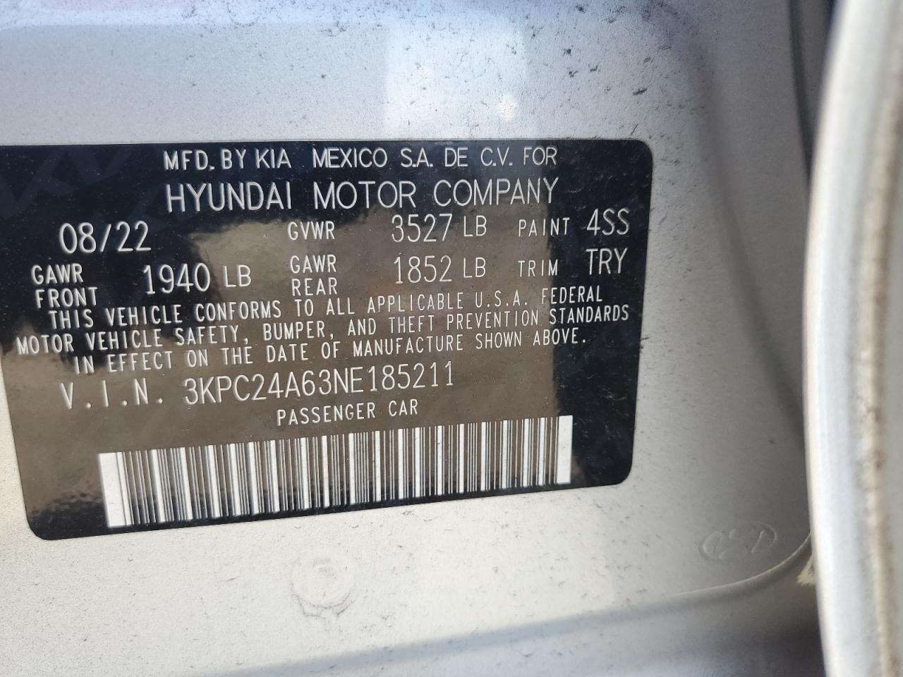 3KPC24A63NE185211 2022 HYUNDAI ACCENT - Image 12