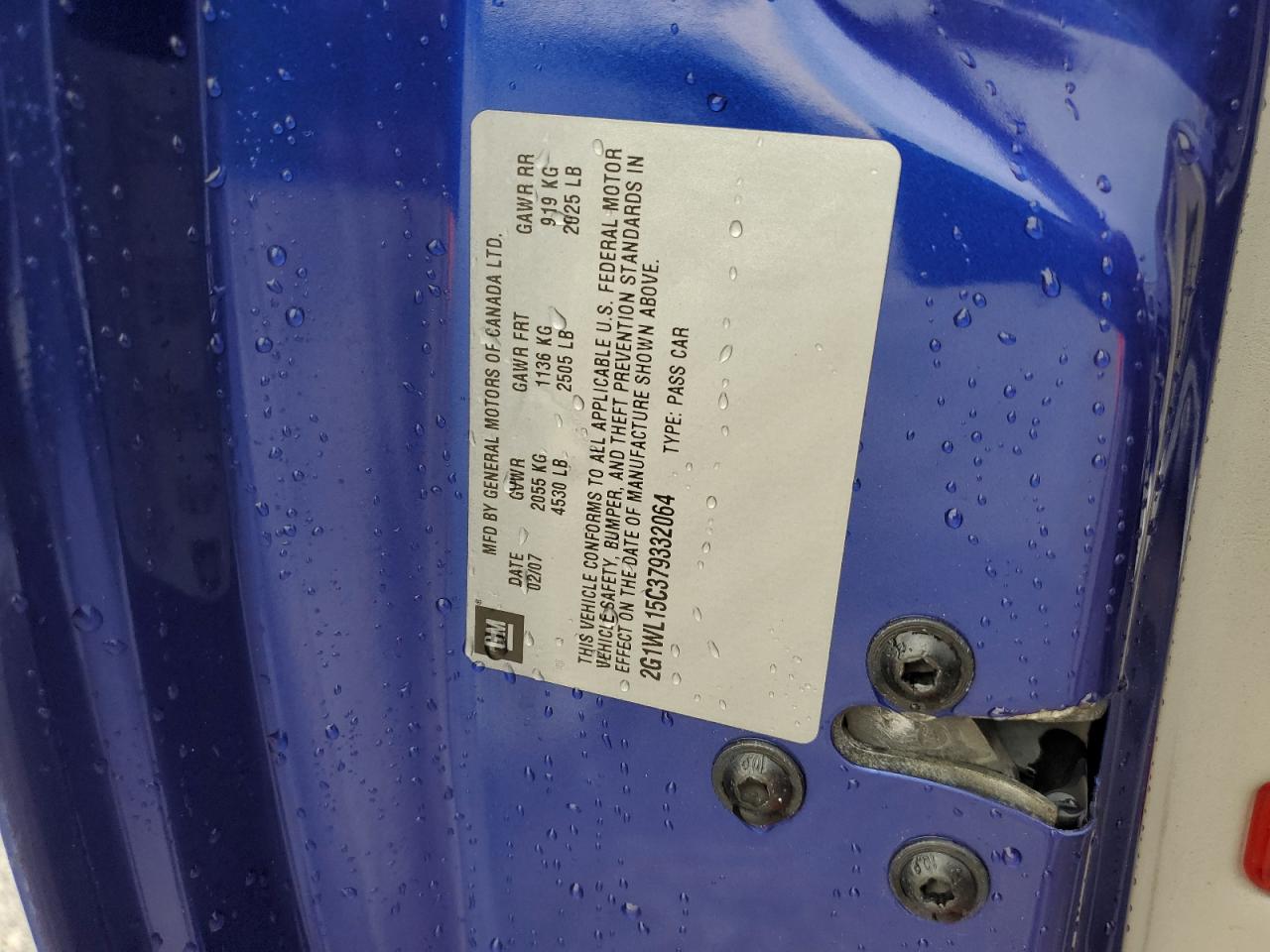 2007 Chevrolet Monte Carlo Ss VIN: 2G1WL15C379332064 Lot: 66289484