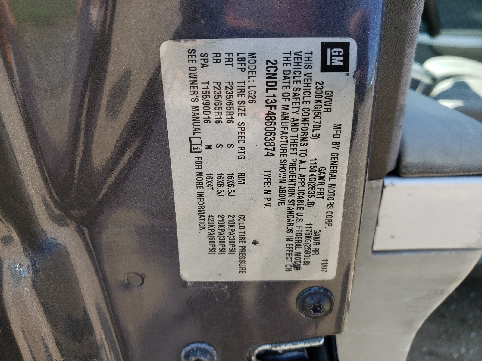 2CNDL13F486063874 2008 Chevrolet Equinox Ls