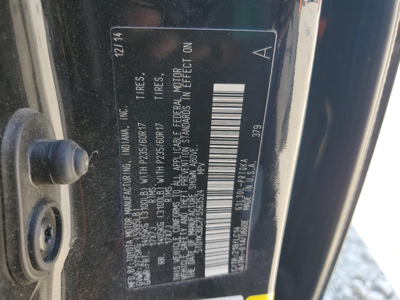 5TDYK3DC7FS563524 2015 Toyota Sienna Xle