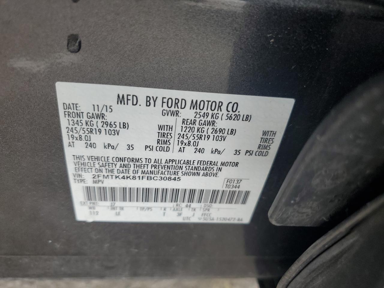 2FMTK4K81FBC30845 2015 Ford Edge Titanium