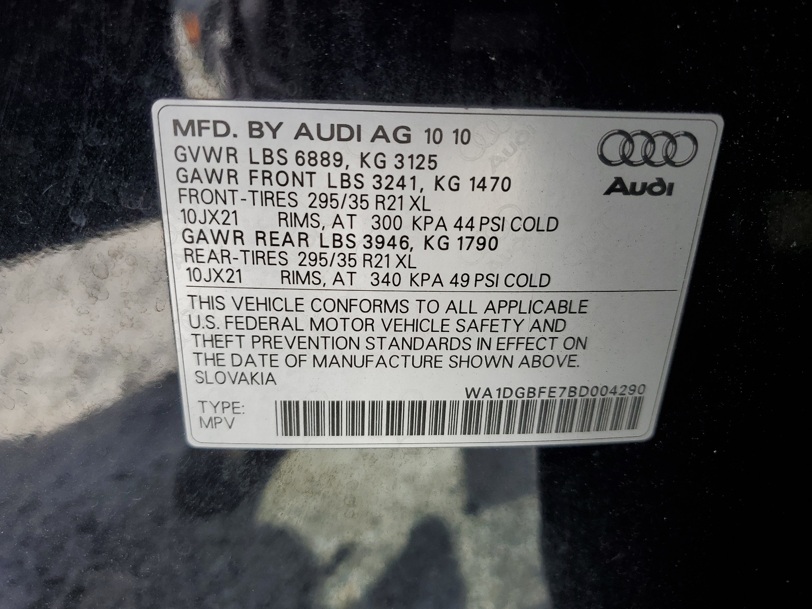 WA1DGBFE7BD004290 2011 Audi Q7 Prestige