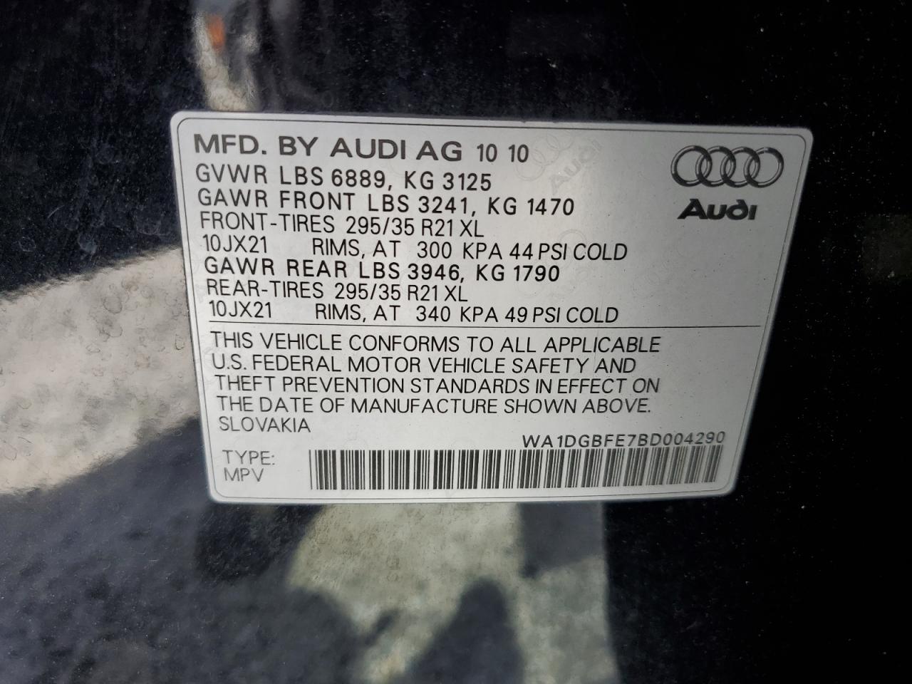 2011 Audi Q7 Prestige VIN: WA1DGBFE7BD004290 Lot: 65648494