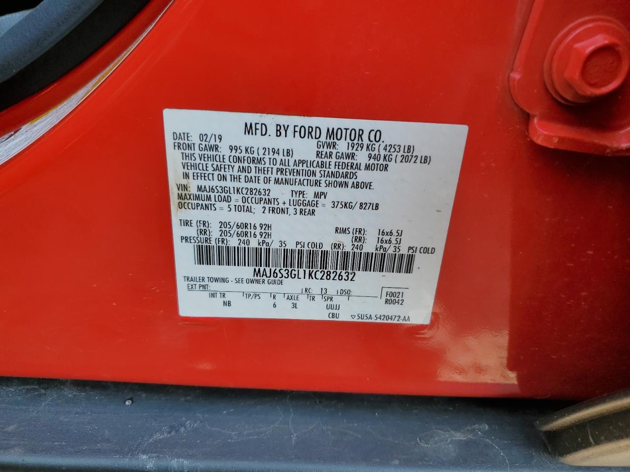 2019 Ford Ecosport Se VIN: MAJ6S3GL1KC282632 Lot: 64738404