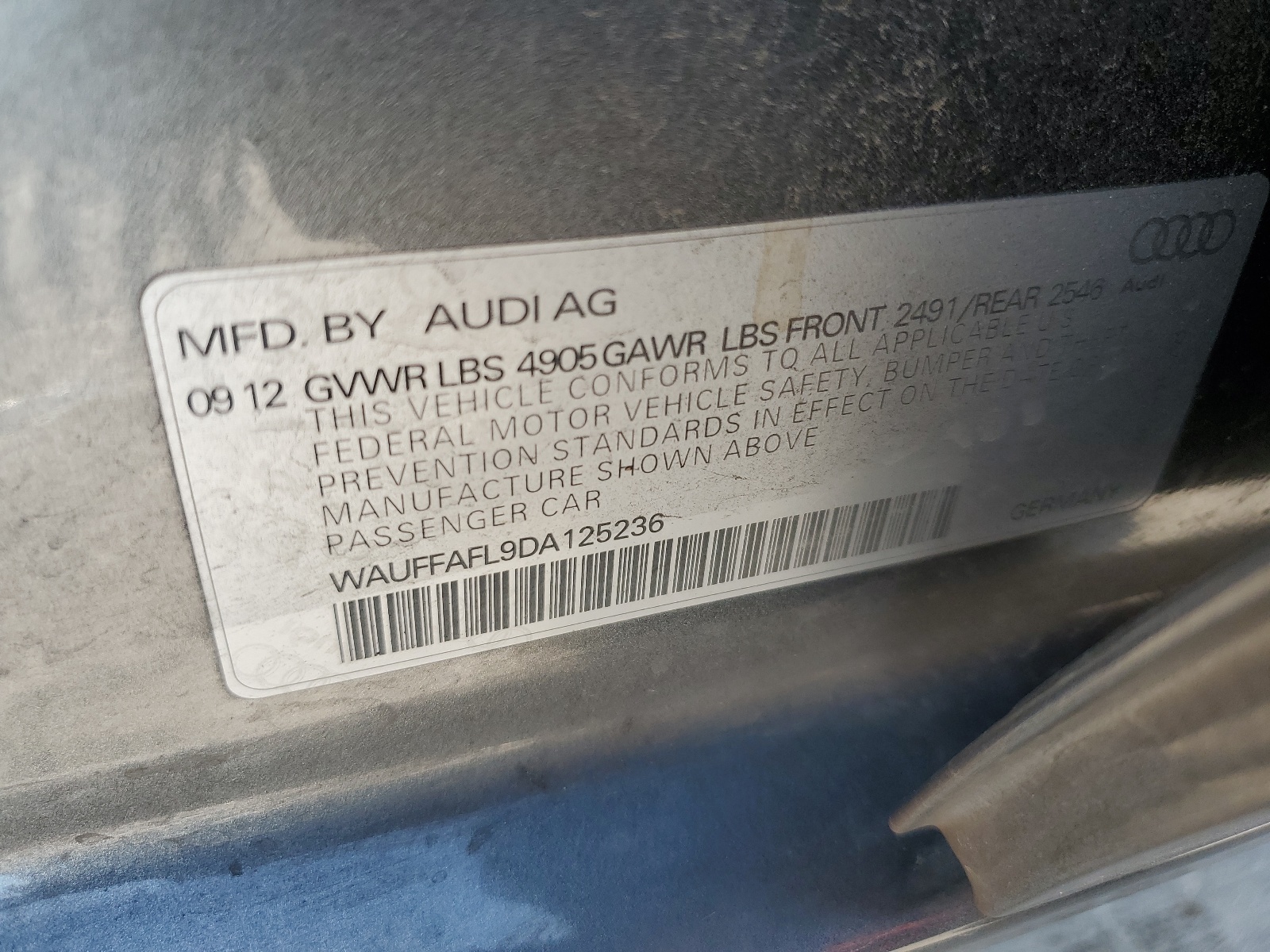 WAUFFAFL9DA125236 2013 Audi A4 Premium Plus