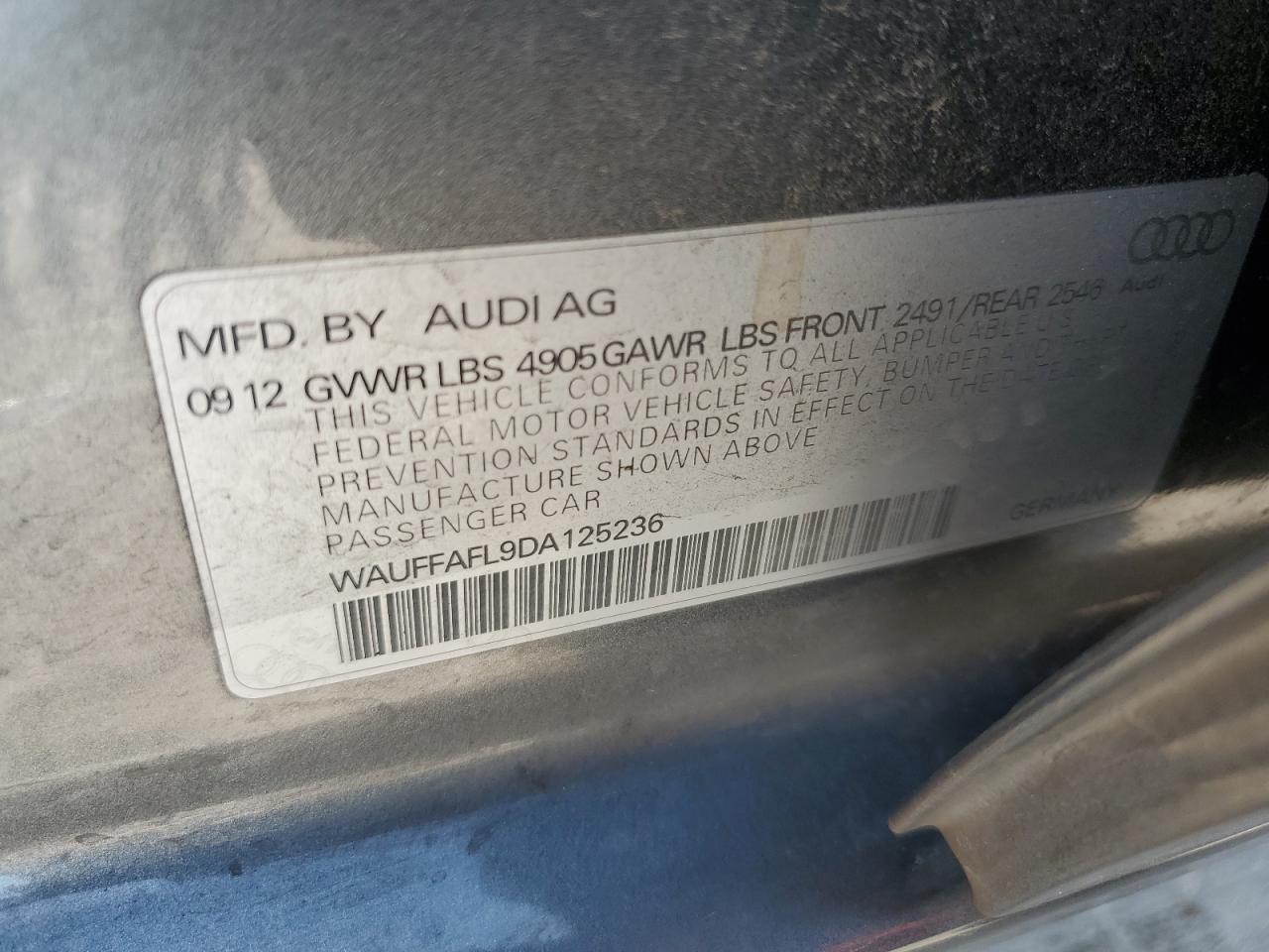 2013 Audi A4 Premium Plus VIN: WAUFFAFL9DA125236 Lot: 66649444