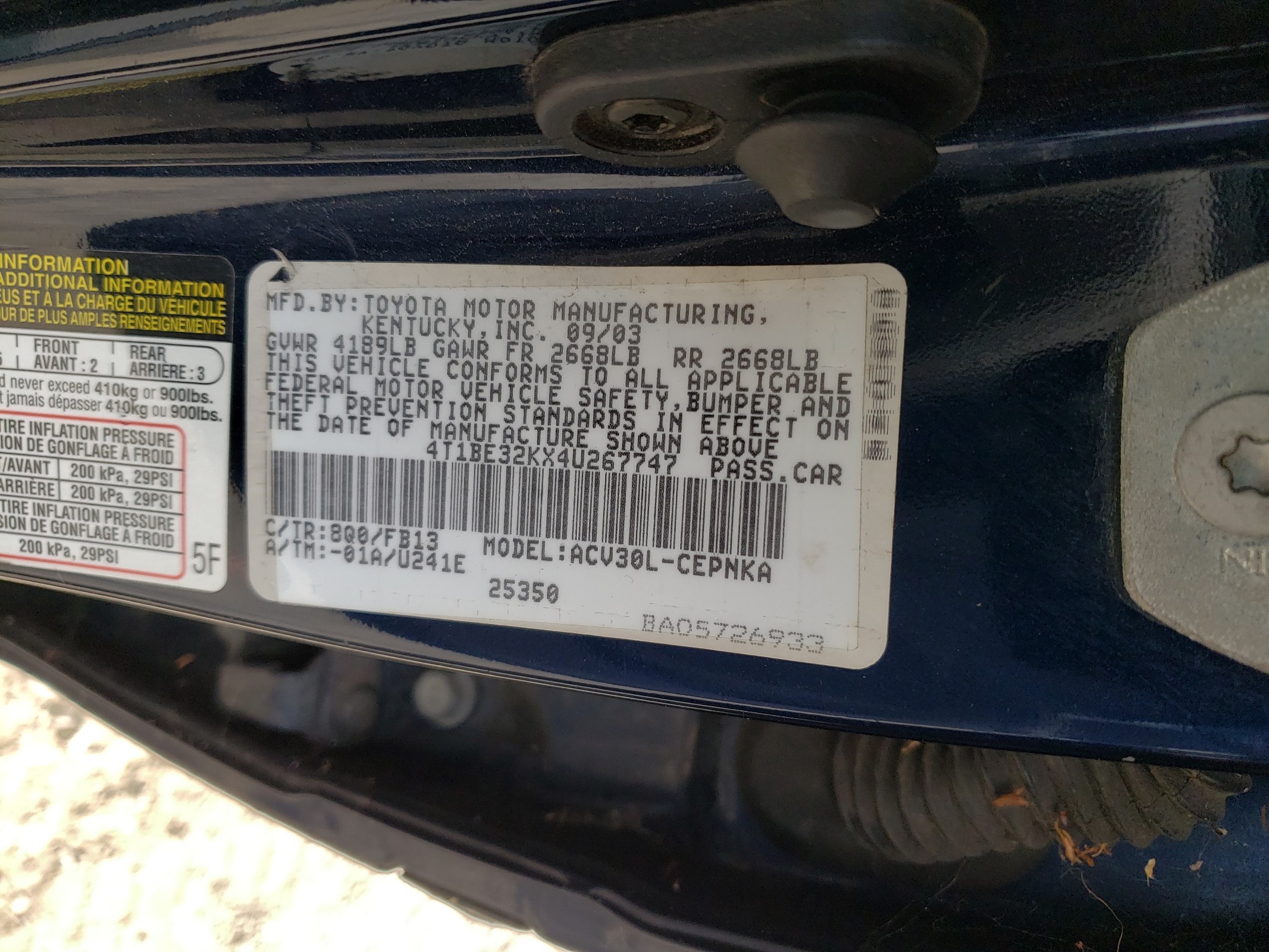 4T1BE32KX4U267747 2004 Toyota Camry Le