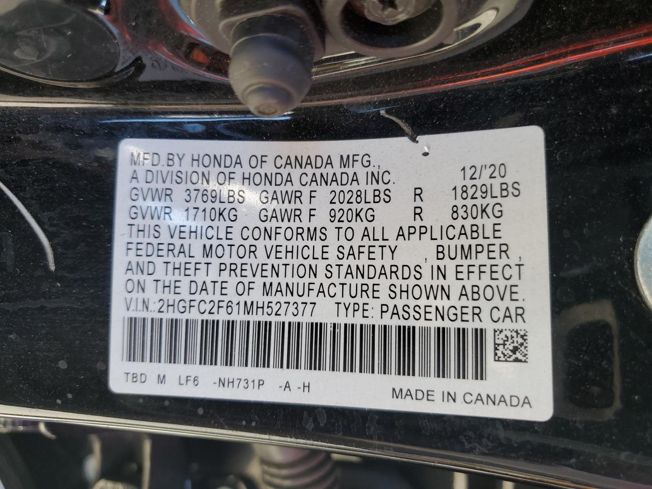 2HGFC2F61MH527377 2021 Honda Civic Lx