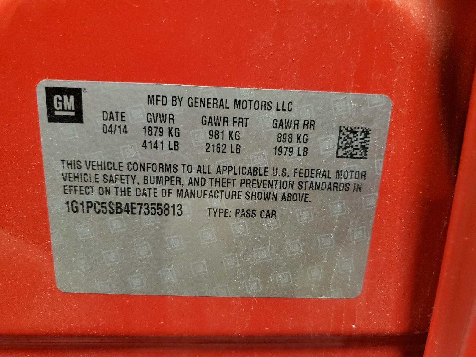 1G1PC5SB4E7355813 2014 Chevrolet Cruze Lt