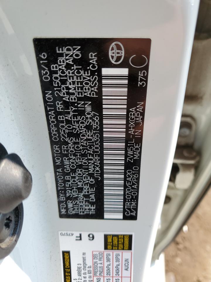 2016 Toyota Prius VIN: JTDKARFU0G3513567 Lot: 66821274