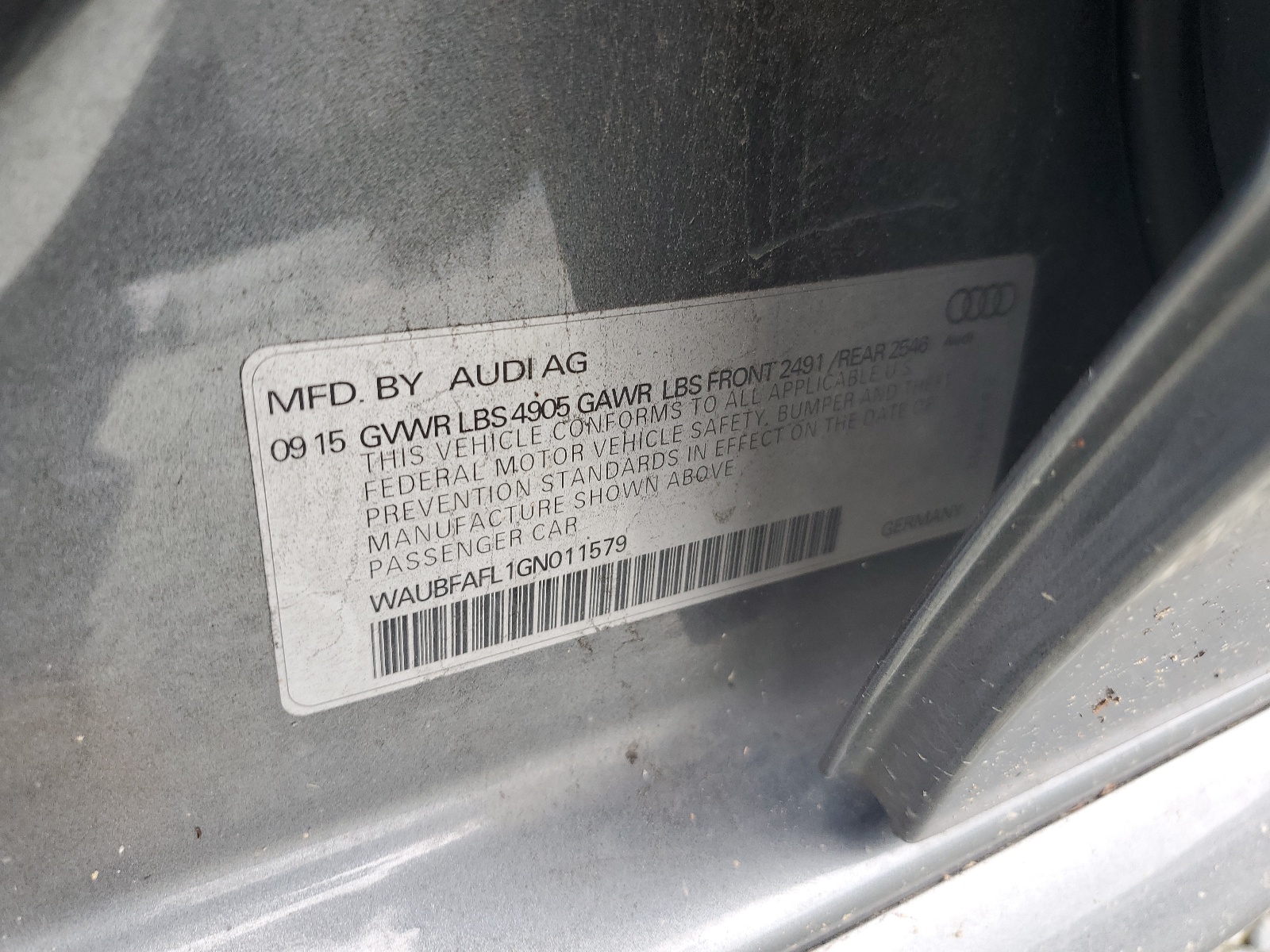 WAUBFAFL1GN011579 2016 Audi A4 Premium S-Line