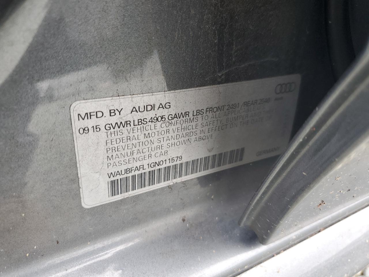 2016 Audi A4 Premium S-Line VIN: WAUBFAFL1GN011579 Lot: 66131584