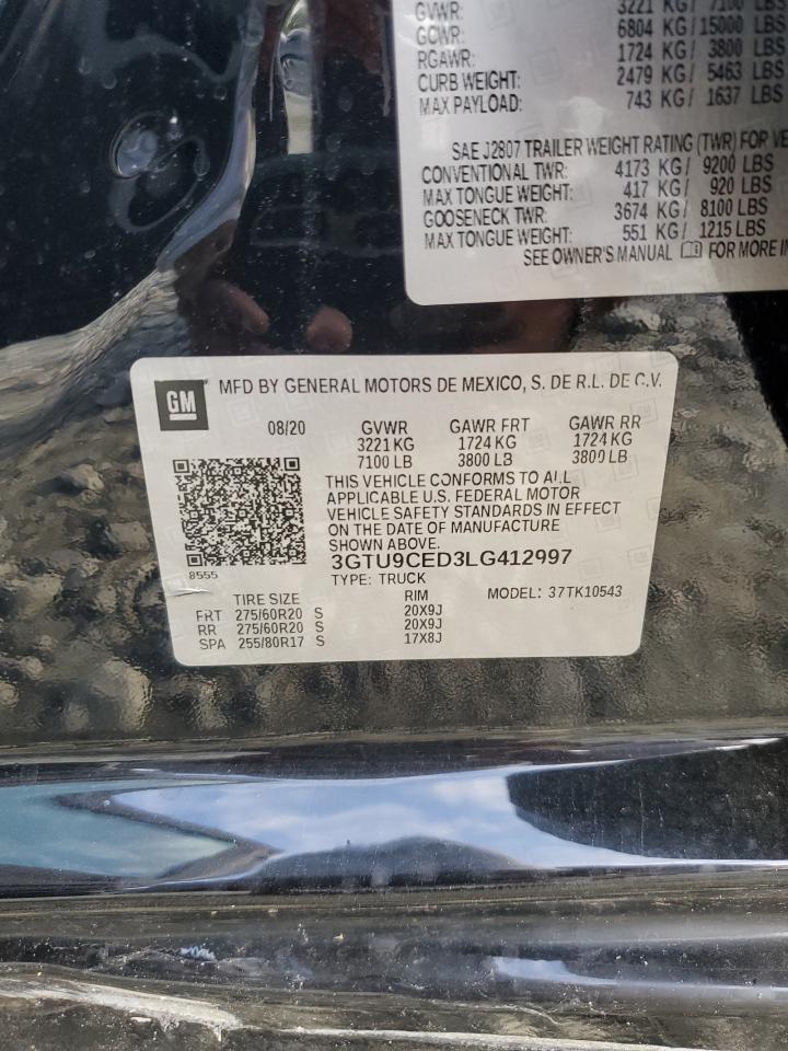 3GTU9CED3LG412997 2020 GMC Sierra K1500 Elevation