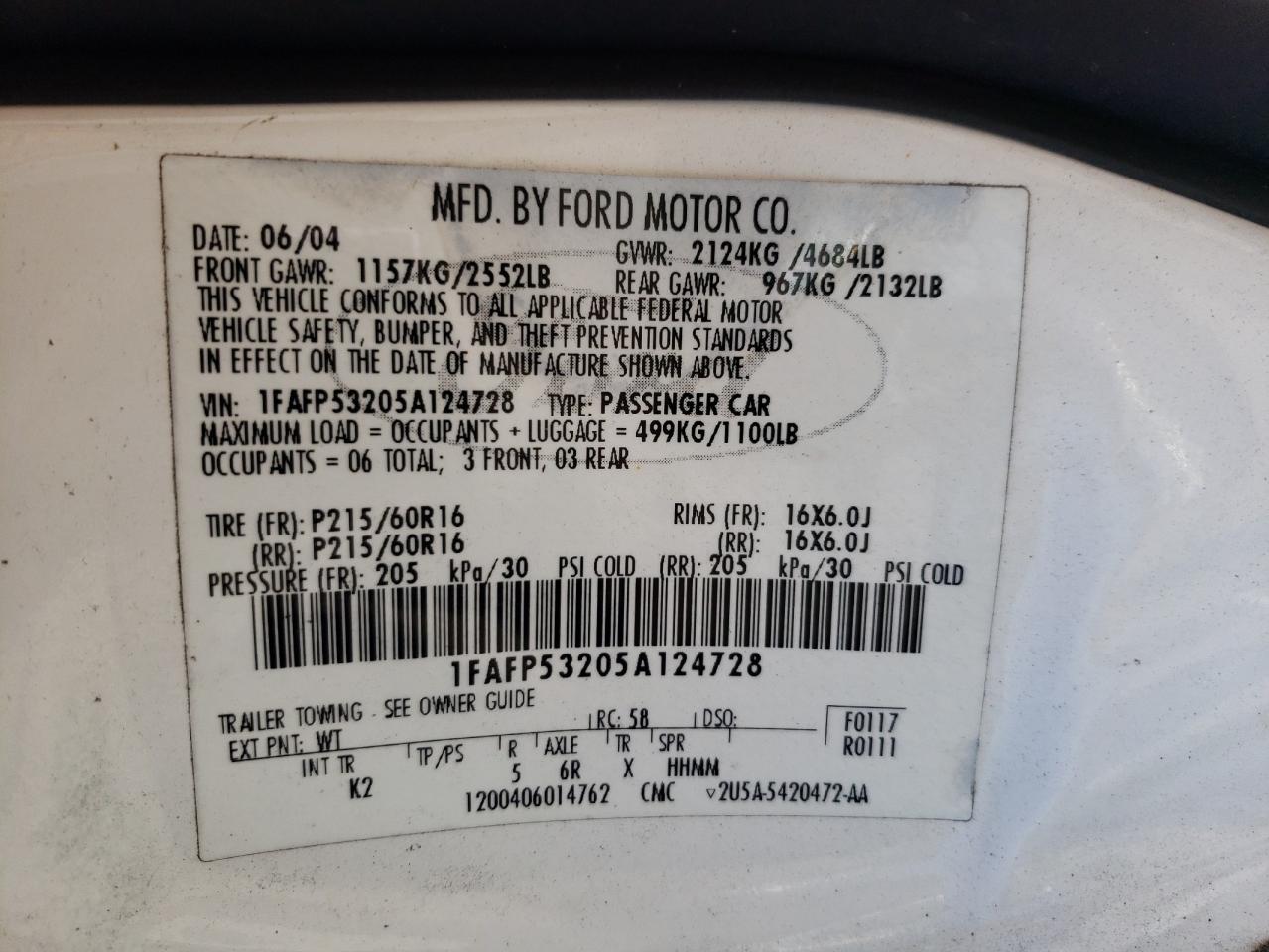 1FAFP53205A124728 2005 Ford Taurus Se