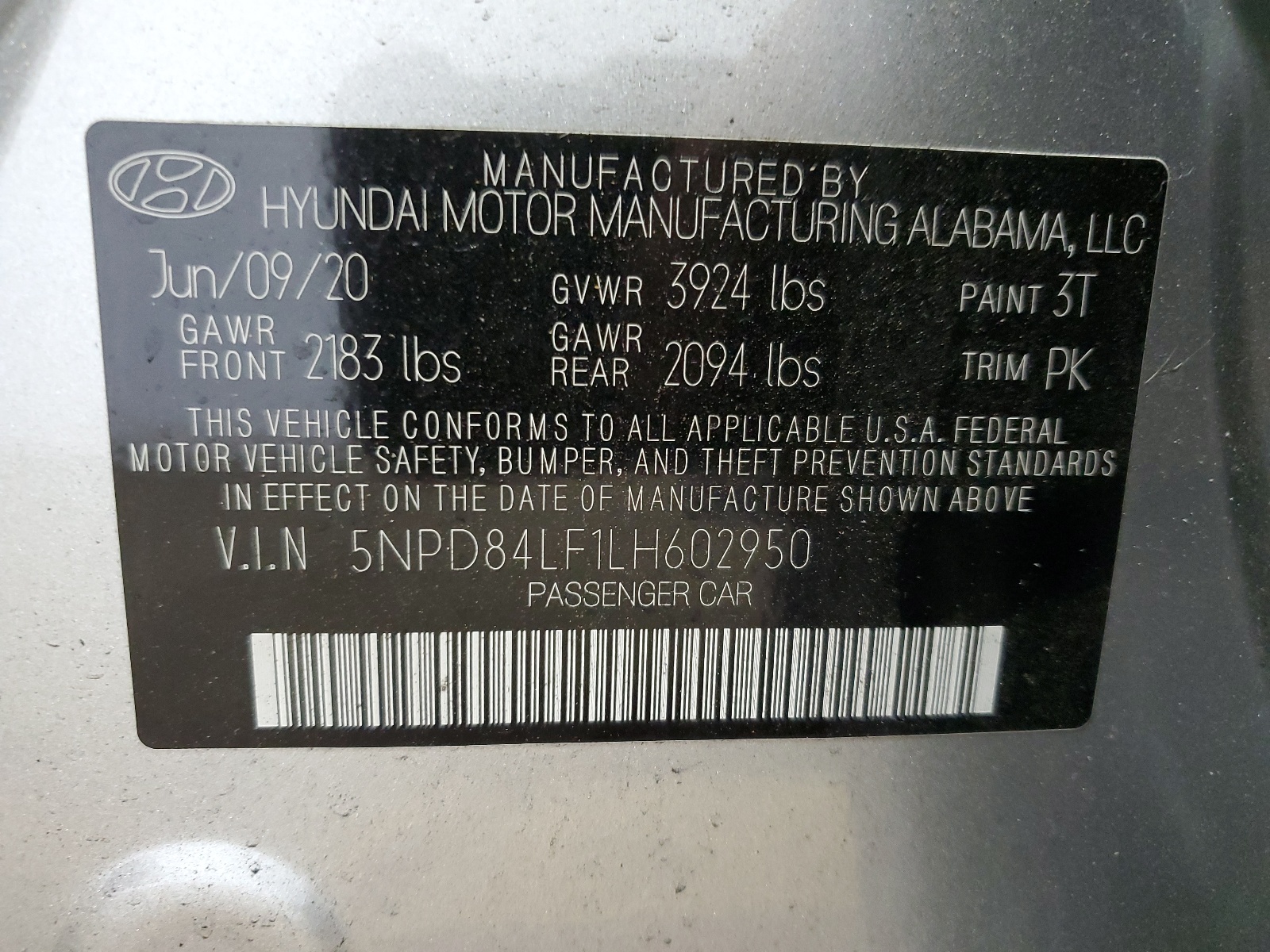 2020 Hyundai Elantra Sel vin: 5NPD84LF1LH602950