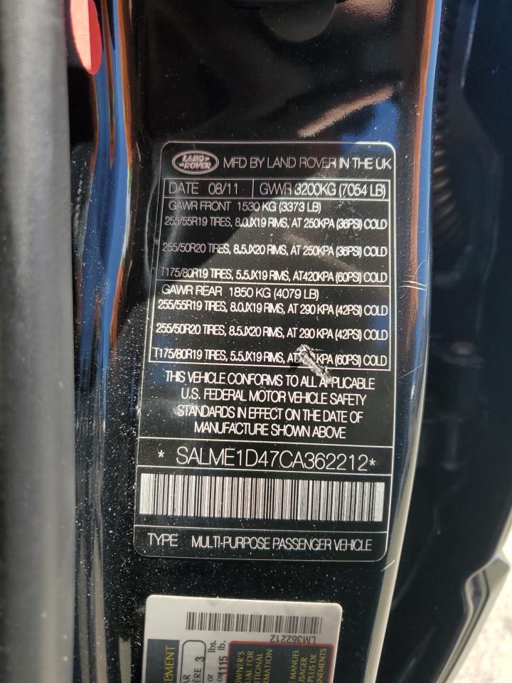 2012 Land Rover Range Rover Hse VIN: SALME1D47CA362212 Lot: 67606494
