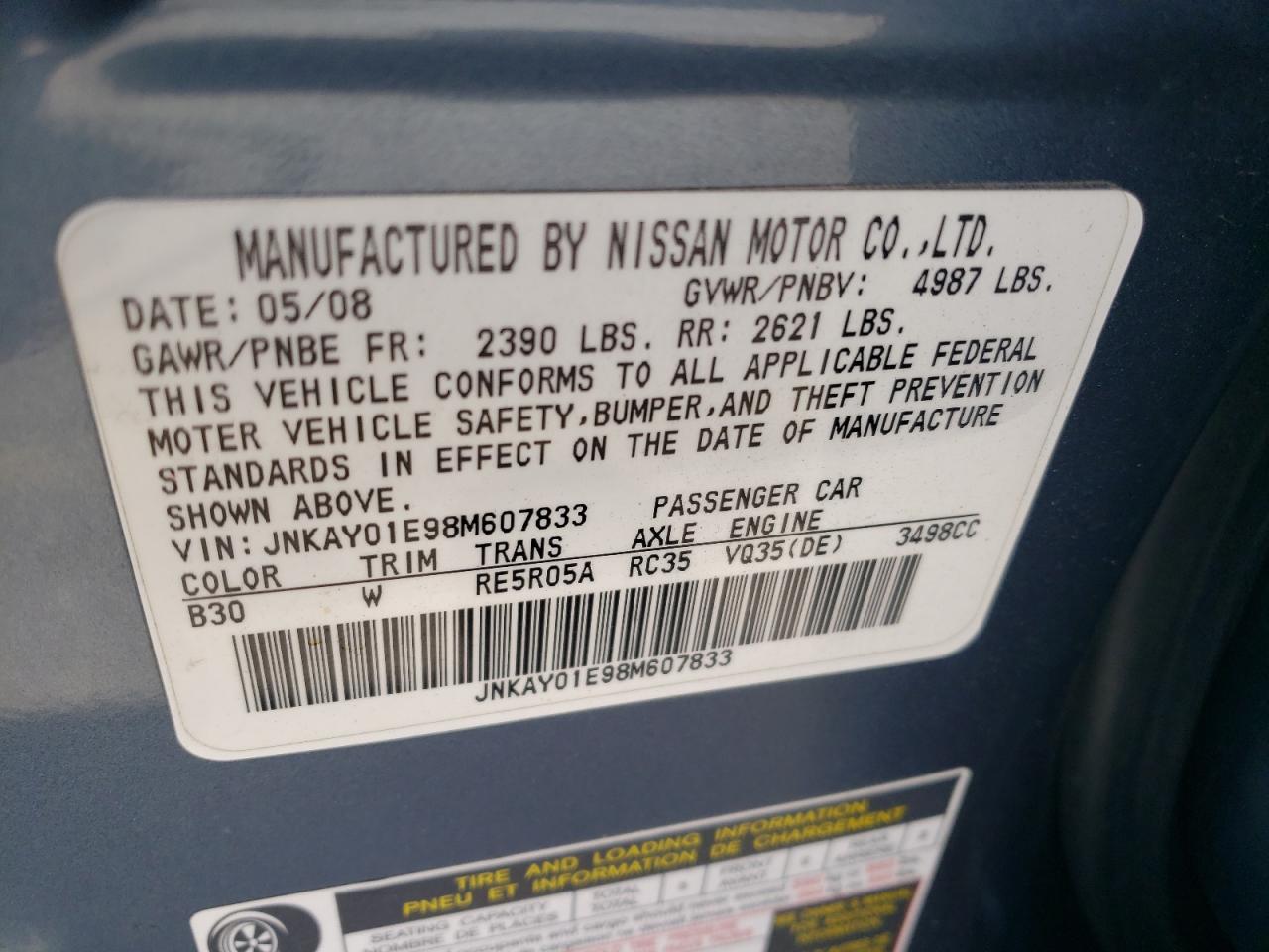 JNKAY01E98M607833 2008 Infiniti M35 Base