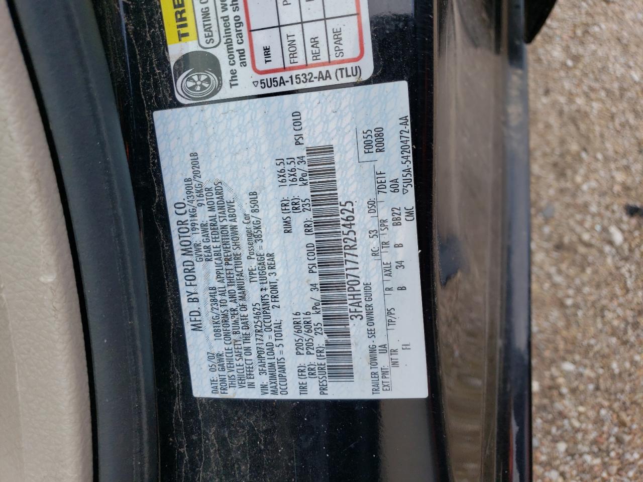 2007 Ford Fusion Se VIN: 3FAHP07177R254625 Lot: 66481724