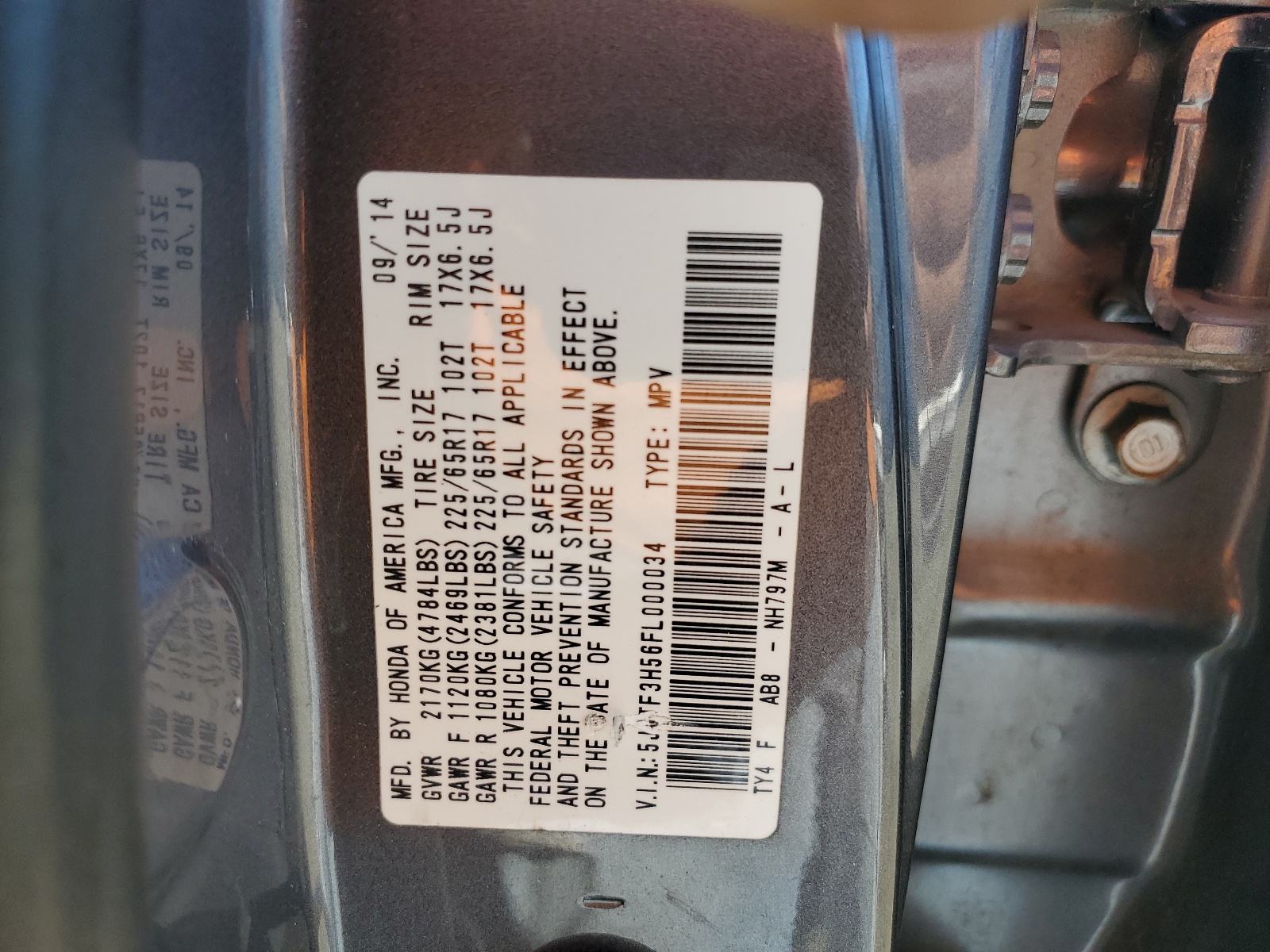 5J6TF3H56FL000034 2015 Honda Crosstour Exl