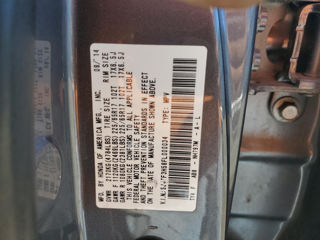 2015 Honda Crosstour Exl VIN: 5J6TF3H56FL000034 Lot: 67697894