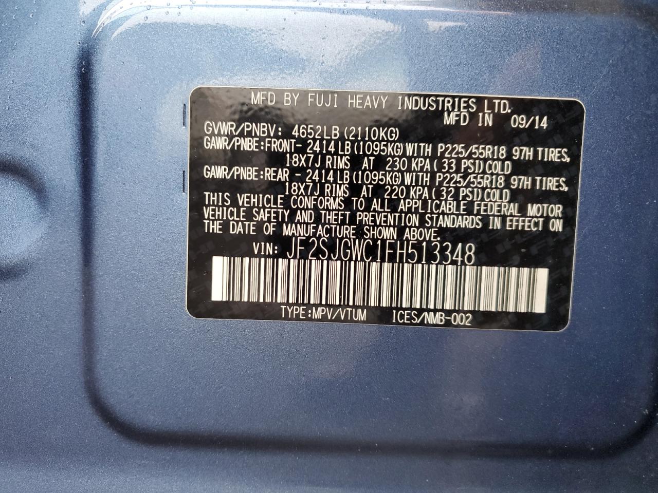 2015 Subaru Forester 2.0Xt Touring VIN: JF2SJGWC1FH513348 Lot: 66110424