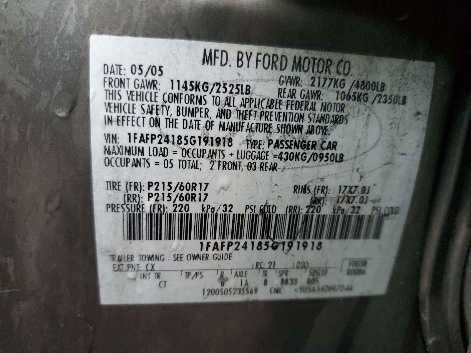 1FAFP24185G191918 2005 Ford Five Hundred Sel