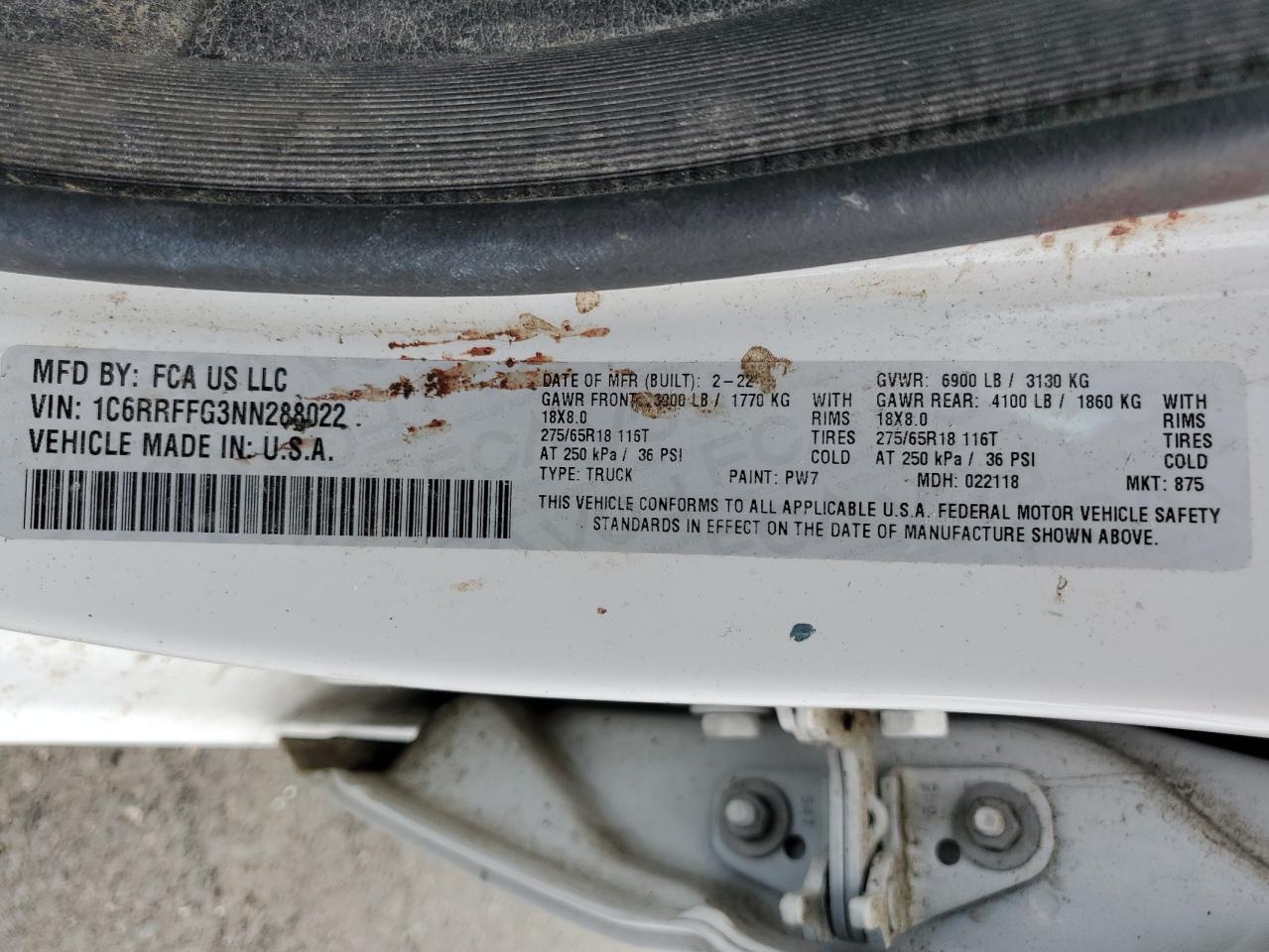 2022 Ram 1500 Big Horn/Lone Star VIN: 1C6RRFFG3NN288022 Lot: 66461334