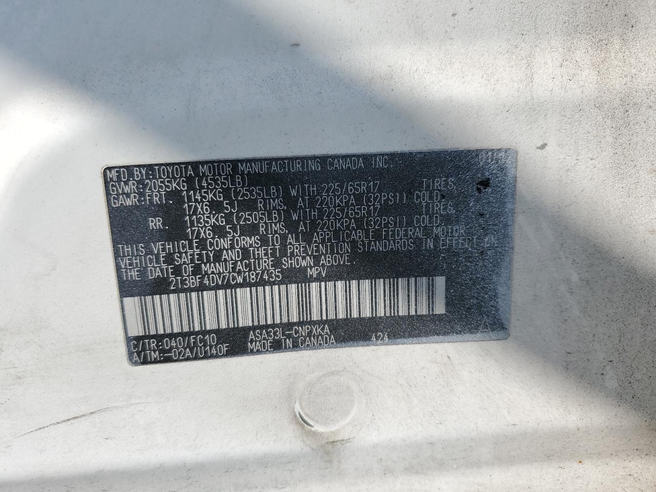 2T3BF4DV7CW187435 2012 Toyota Rav4