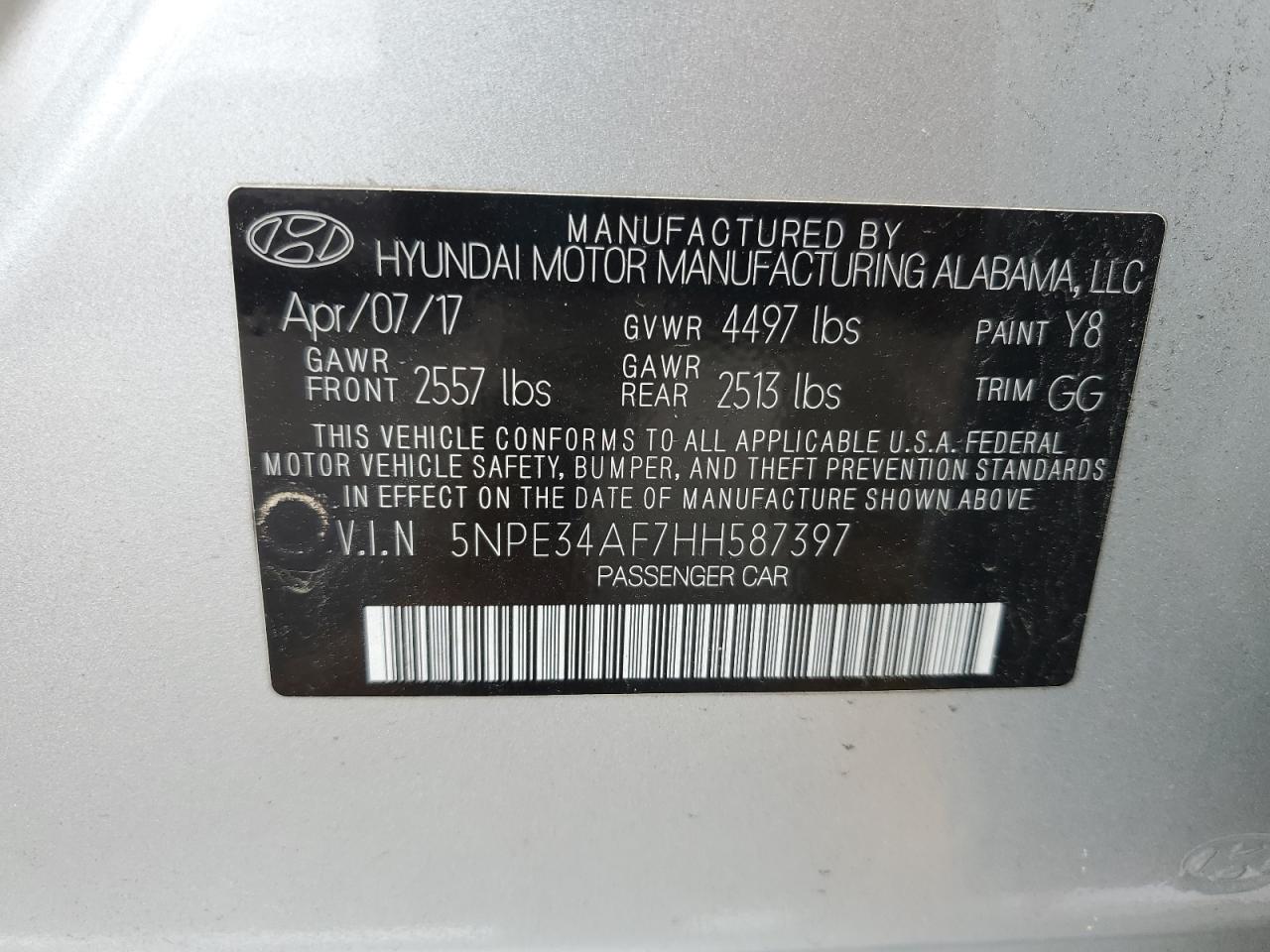 5NPE34AF7HH587397 2017 Hyundai Sonata Sport