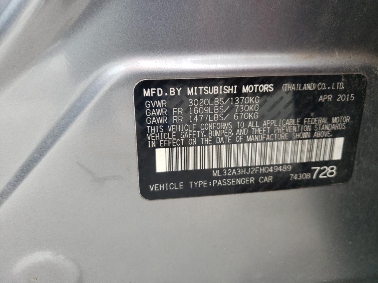 ML32A3HJ2FH049489 2015 Mitsubishi Mirage De