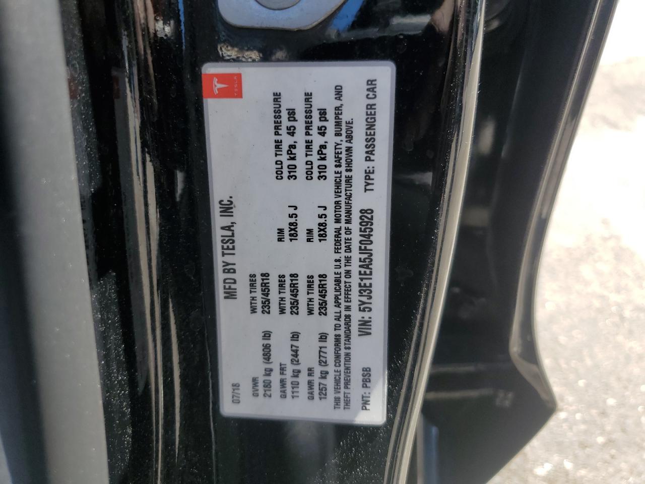 2018 Tesla Model 3 VIN: 5YJ3E1EA5JF045928 Lot: 67491544