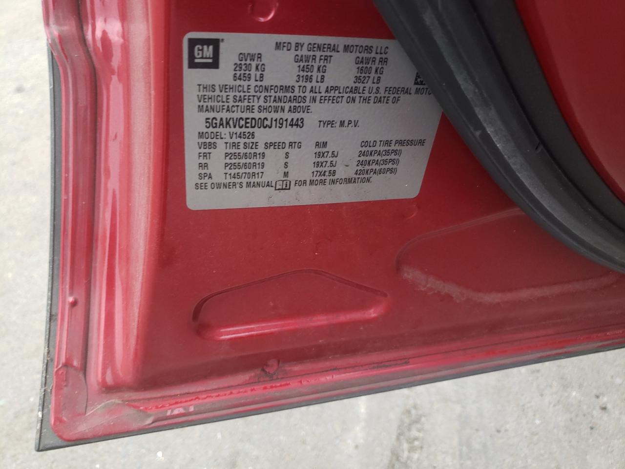 2012 Buick Enclave VIN: 5GAKVCED0CJ191443 Lot: 66248844