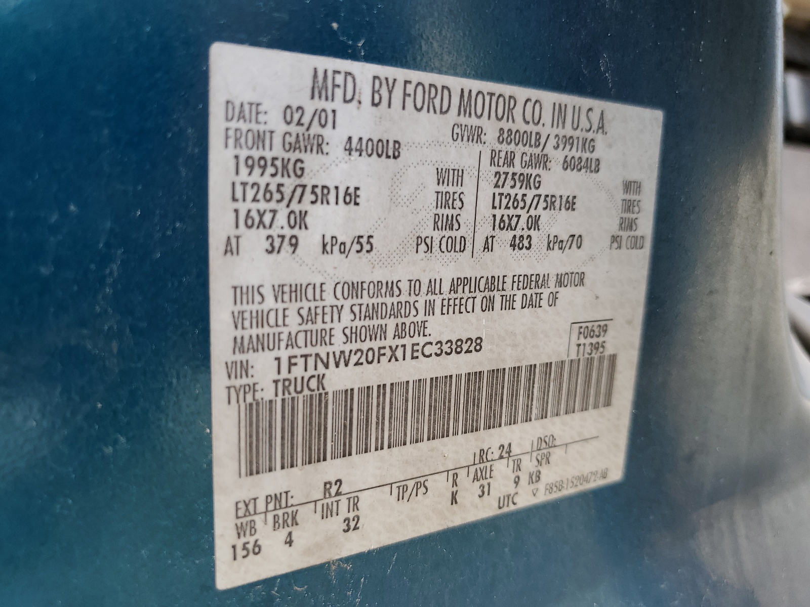 1FTNW20FX1EC33828 2001 Ford F250 Super Duty