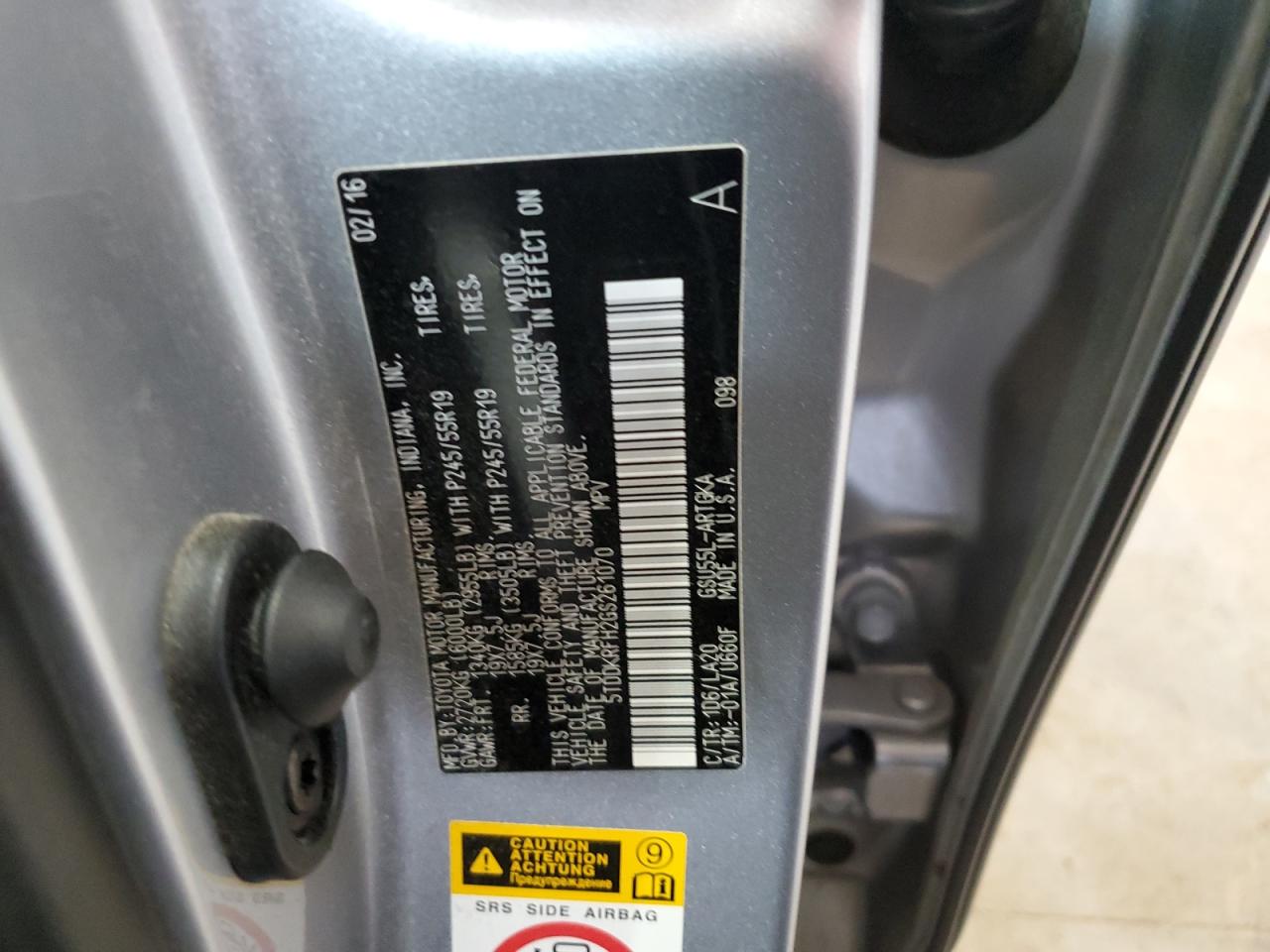 2016 Toyota Highlander Limited VIN: 5TDDKRFH2GS261070 Lot: 67056184