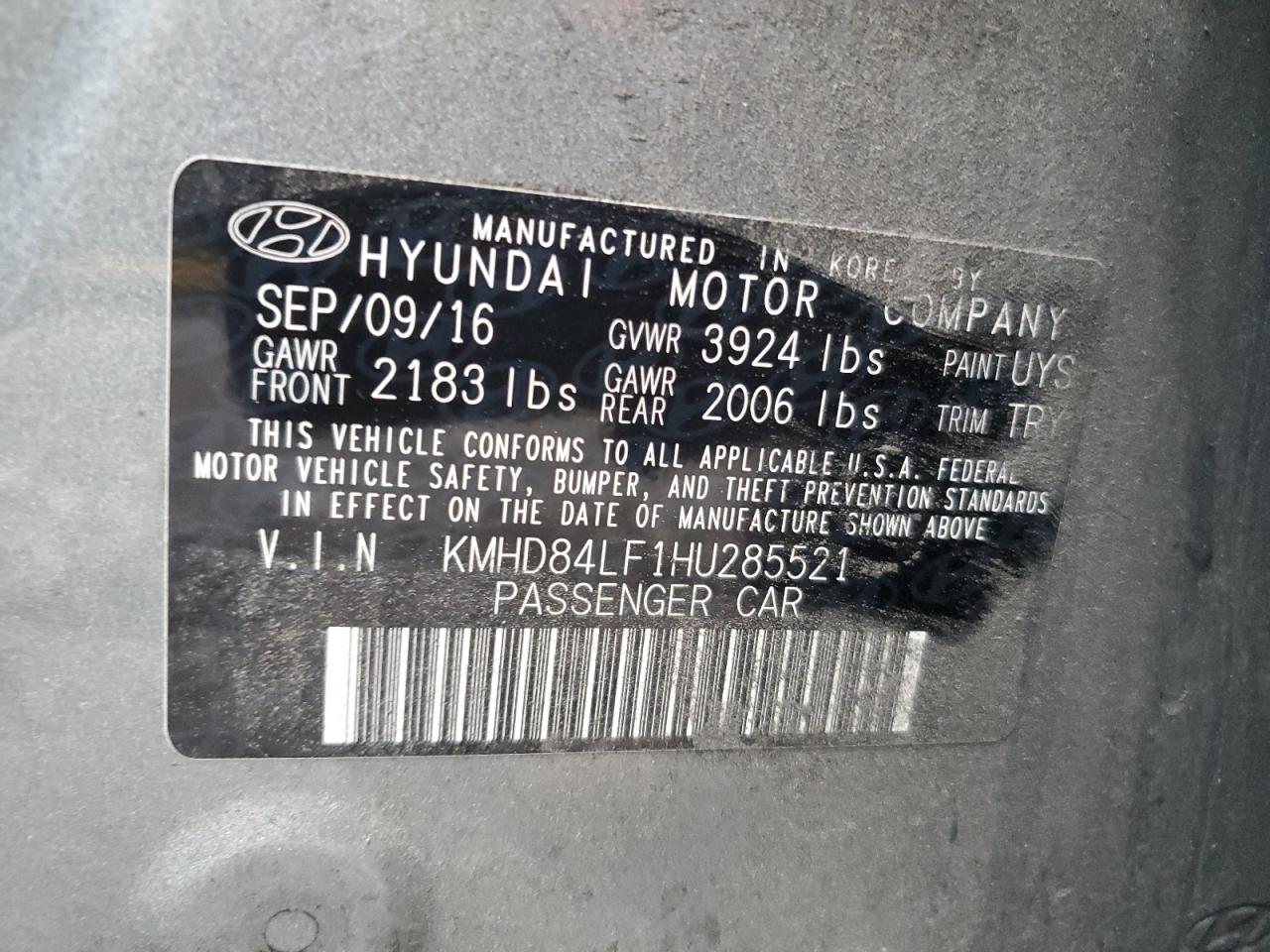 KMHD84LF1HU285521 2017 HYUNDAI ELANTRA - Image 13