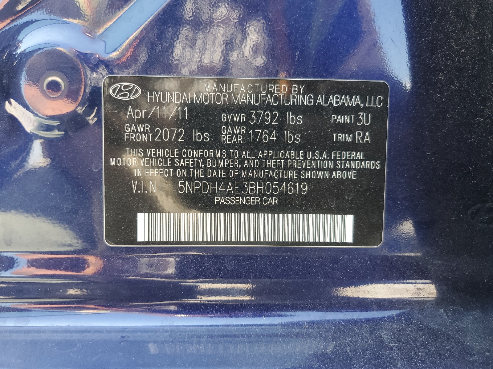 5NPDH4AE3BH054619 2011 Hyundai Elantra Gls