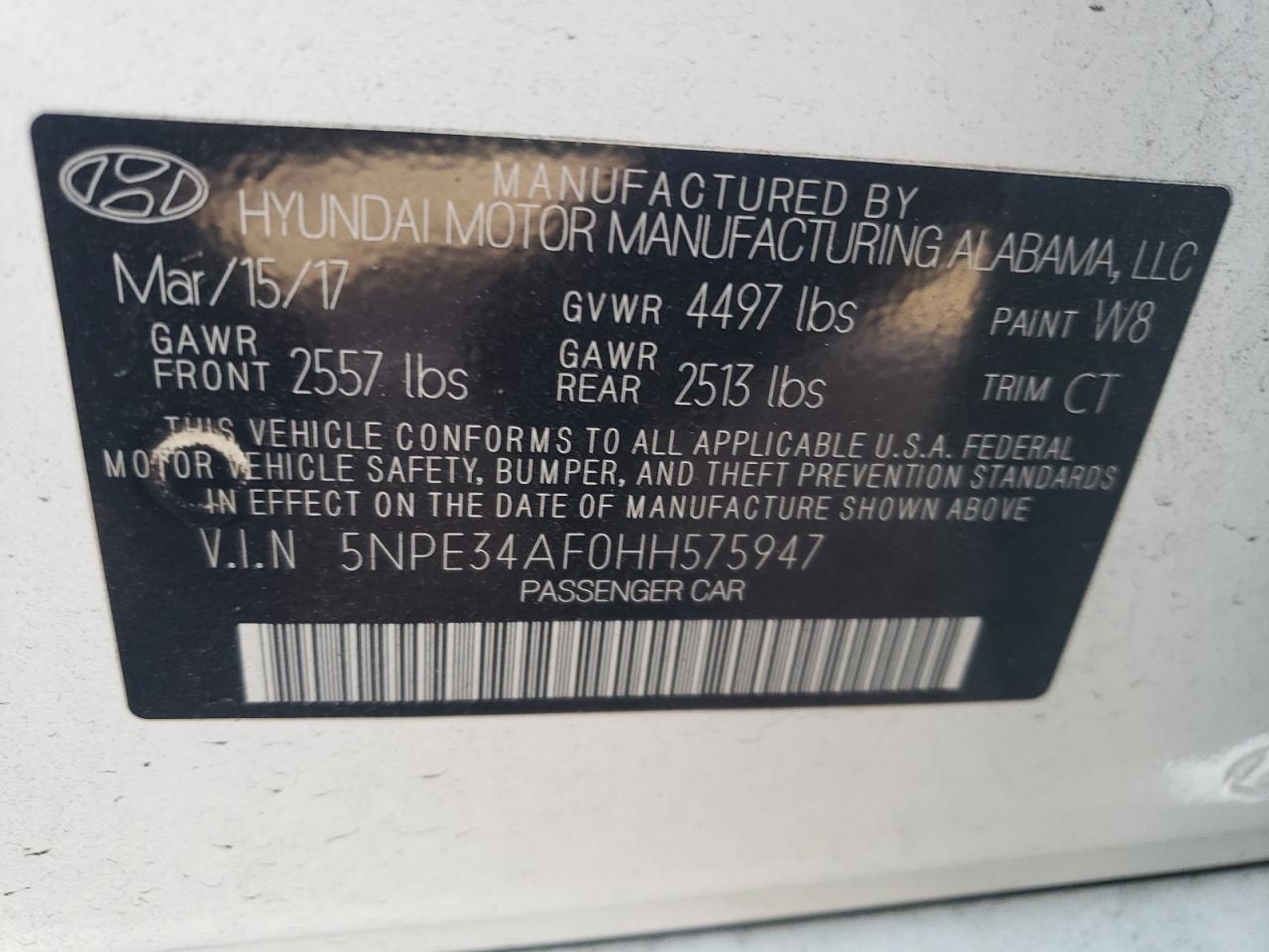 2017 Hyundai Sonata Sport VIN: 5NPE34AF0HH575947 Lot: 65814914