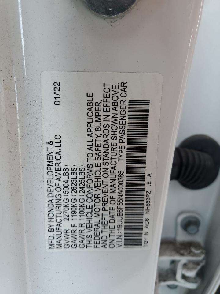 19UUB6F55NA000385 2022 Acura Tlx Tech A