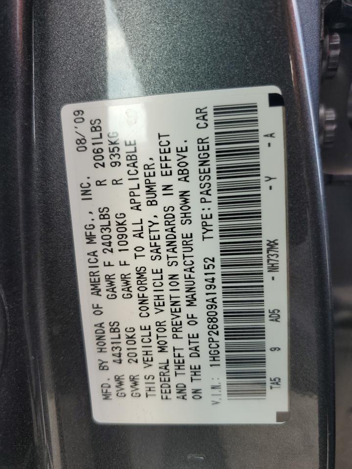 1HGCP26809A194152 2009 Honda Accord Exl