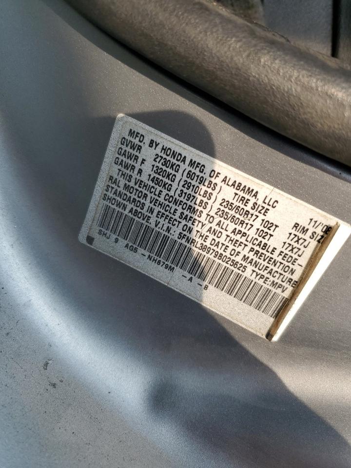 2009 Honda Odyssey Touring VIN: 5FNRL38979B025625 Lot: 66979414