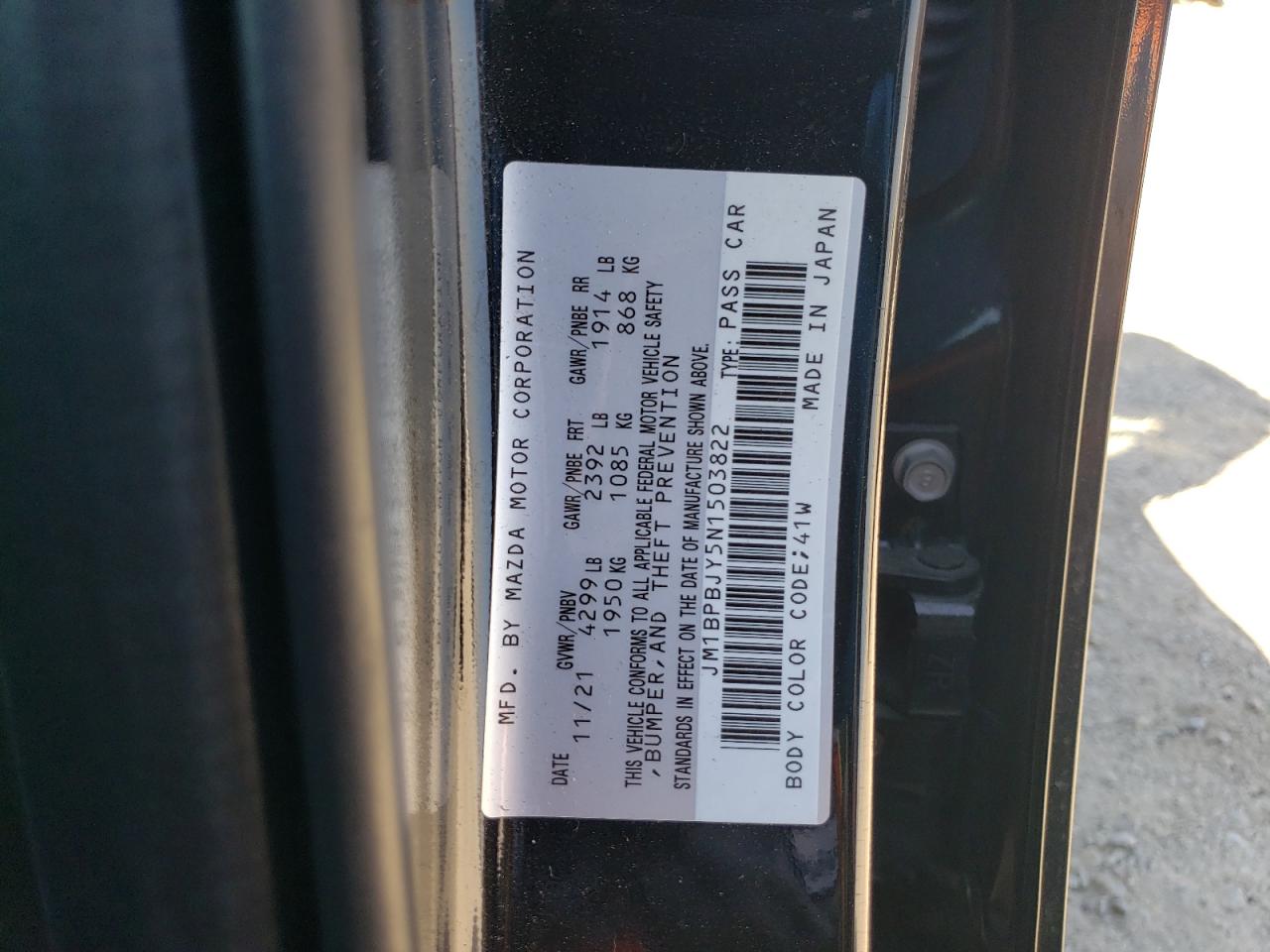 2022 Mazda 3 VIN: JM1BPBJY5N1503822 Lot: 67415084