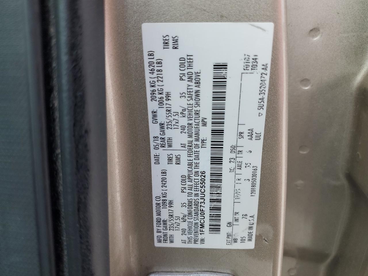 1FMCU0F73JUC55026 2018 Ford Escape S