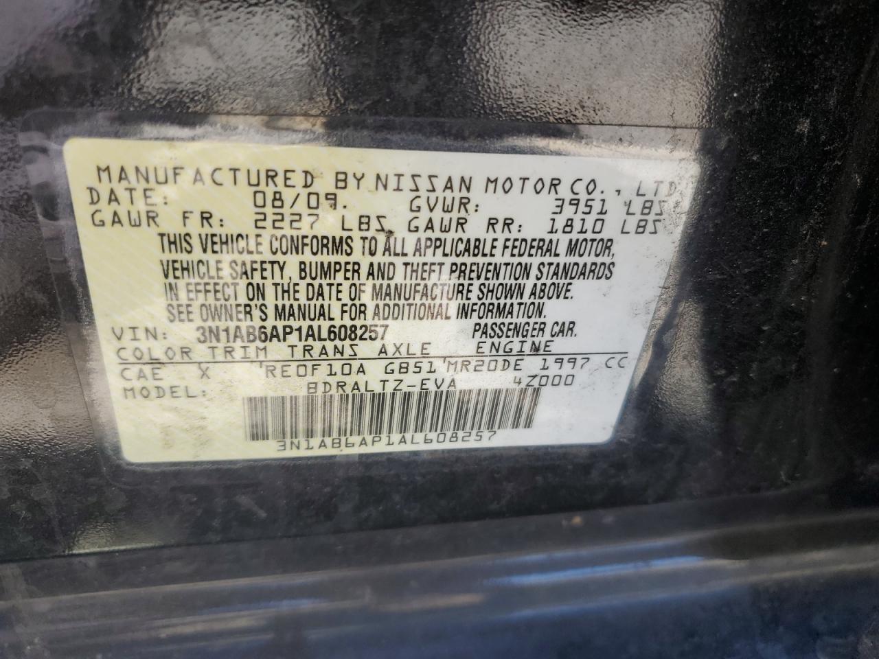 3N1AB6AP1AL608257 2010 Nissan Sentra 2.0