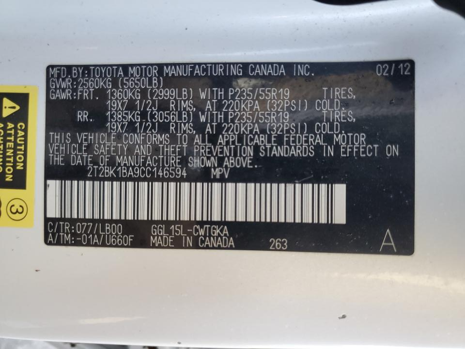 2T2BK1BA9CC146594 2012 Lexus Rx 350