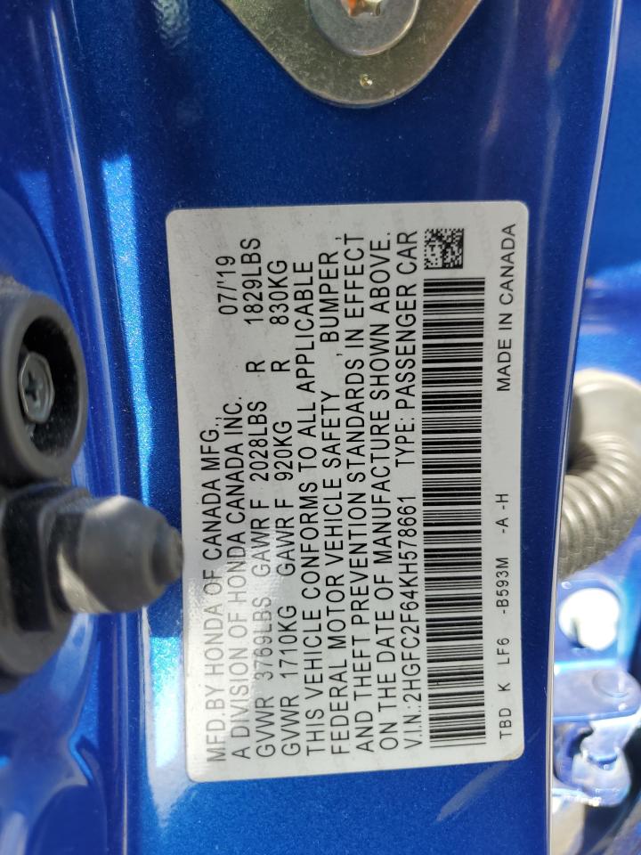2019 Honda Civic Lx VIN: 2HGFC2F64KH578661 Lot: 66285354